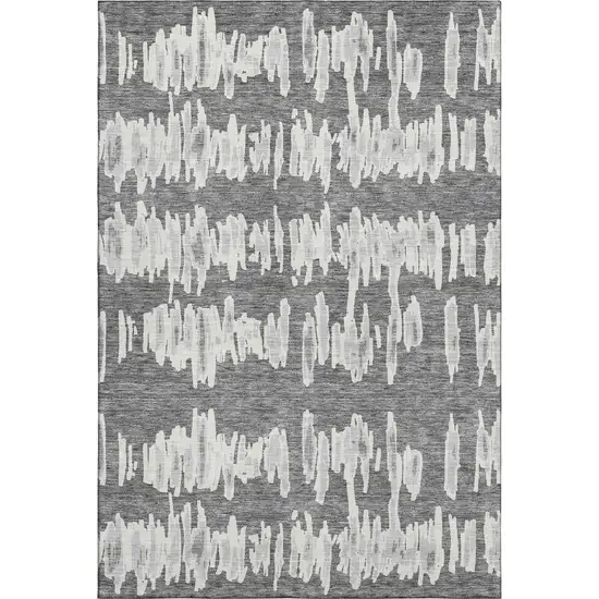 Gray And Ivory Striped Washable Area Rug With UV Protection Photo 1