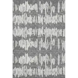 Photo of Gray And Ivory Striped Washable Area Rug With UV Protection