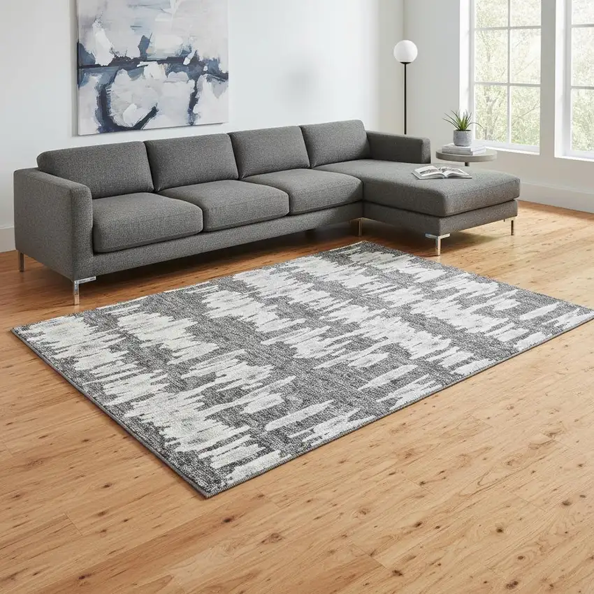 Gray And Ivory Striped Washable Area Rug With UV Protection Photo 2