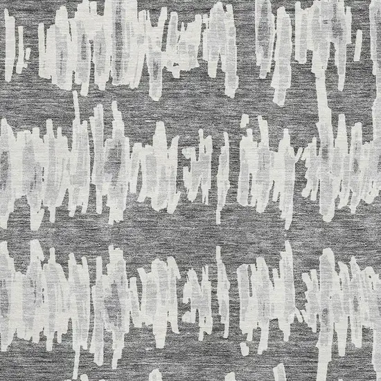 Gray And Ivory Striped Washable Area Rug With UV Protection Photo 3