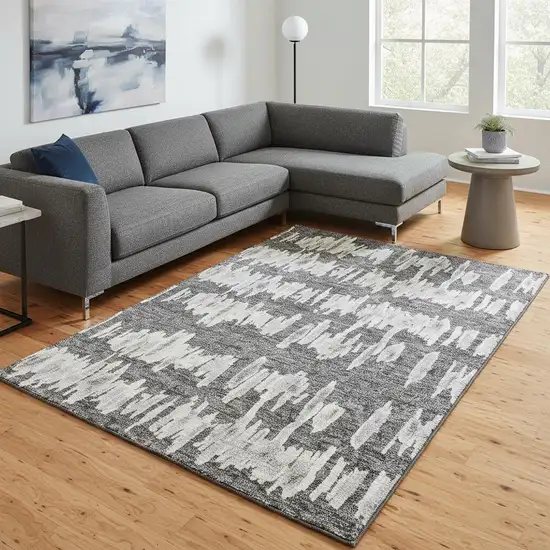 Gray And Ivory Striped Washable Area Rug With UV Protection Photo 2