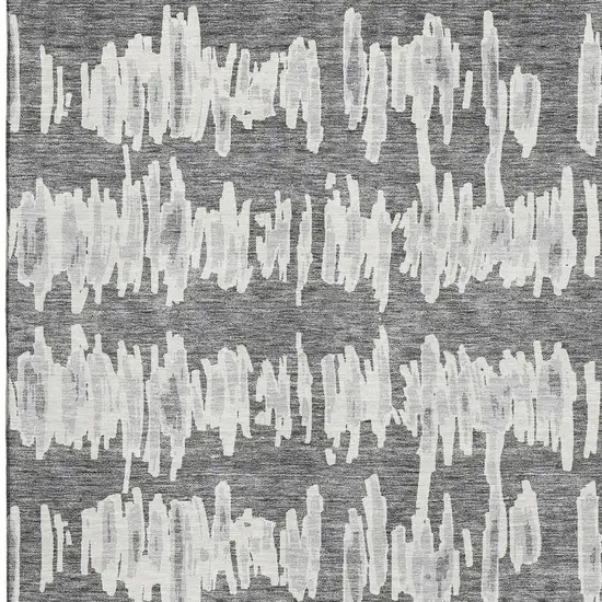 Gray And Ivory Striped Washable Area Rug With UV Protection Photo 3