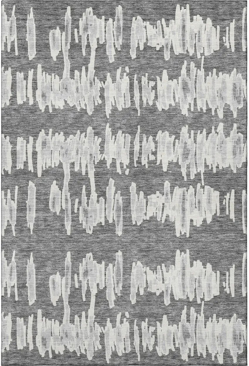 Gray And Ivory Striped Washable Area Rug With UV Protection Photo 4
