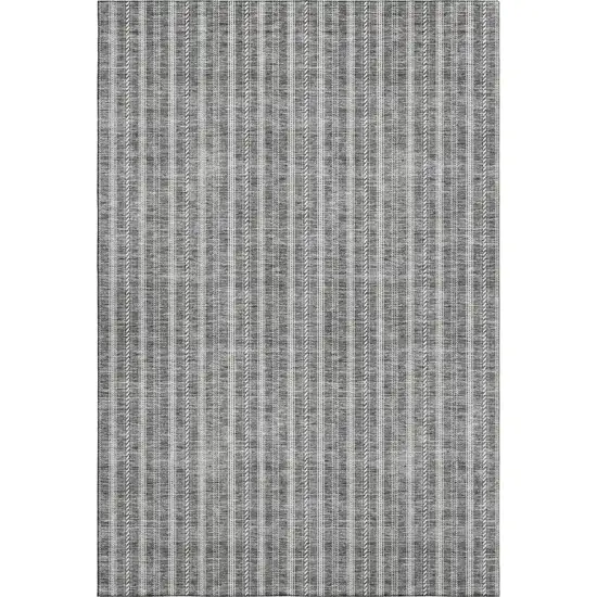 Gray And Ivory Striped Washable Area Rug With UV Protection Photo 1