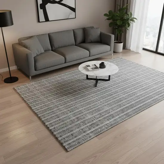 Gray And Ivory Striped Washable Area Rug With UV Protection Photo 2