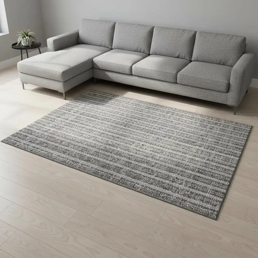 Gray And Ivory Striped Washable Area Rug With UV Protection Photo 2