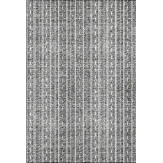 Gray And Ivory Striped Washable Area Rug With UV Protection Photo 3