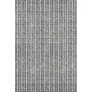 Photo of Gray And Ivory Striped Washable Area Rug With UV Protection