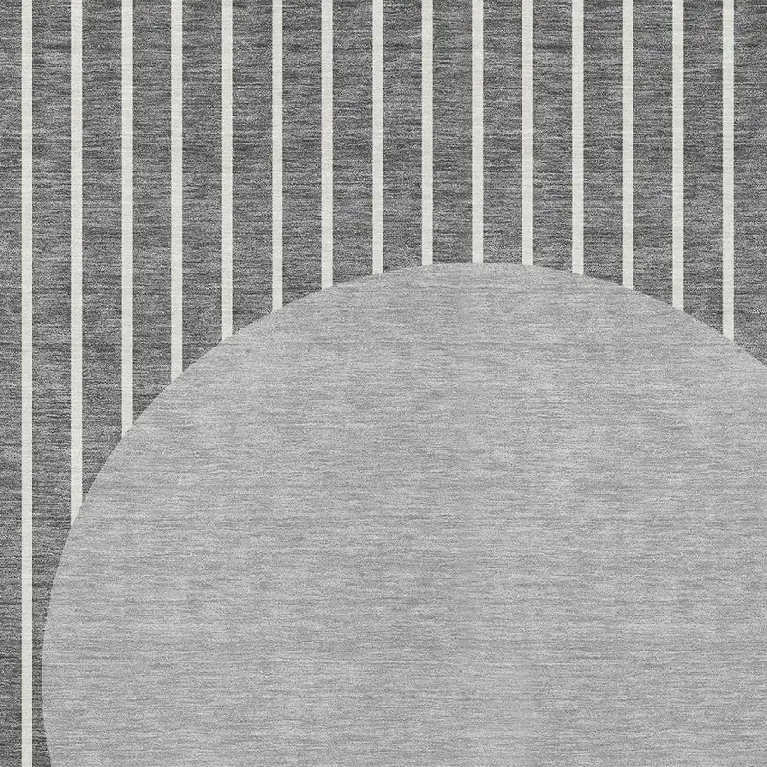 Gray And Ivory Striped Washable Indoor Outdoor Area Rug Photo 5