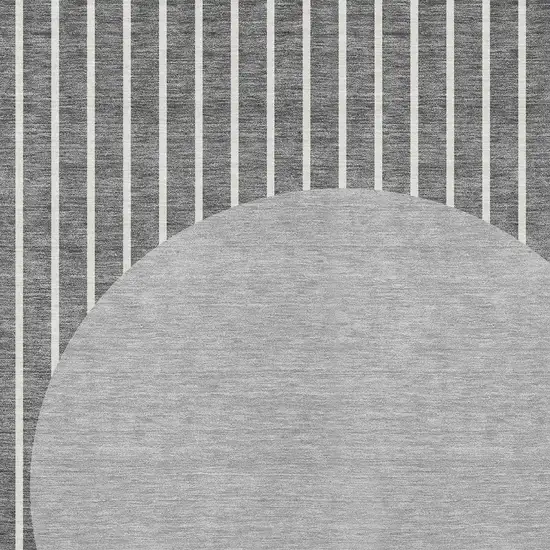 Gray And Ivory Striped Washable Indoor Outdoor Area Rug Photo 5