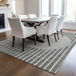 Photo of Gray And Ivory Striped Washable Indoor Outdoor Area Rug