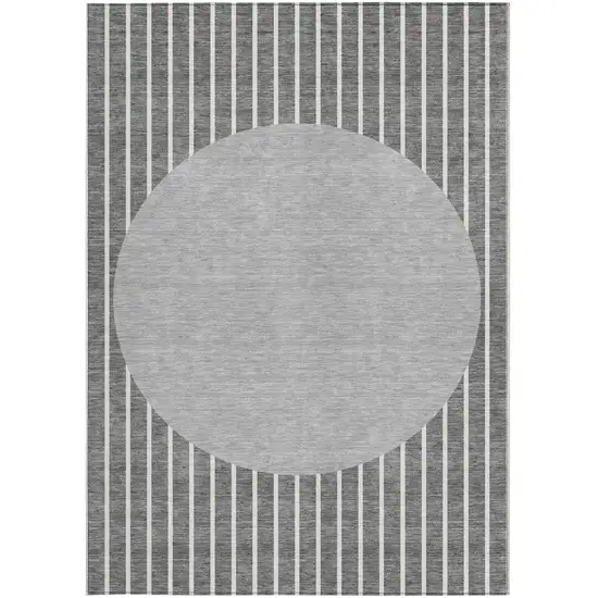 Gray And Ivory Striped Washable Indoor Outdoor Area Rug Photo 5