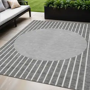 Photo of Gray And Ivory Striped Washable Indoor Outdoor Area Rug