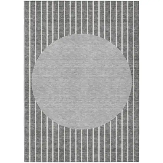Gray And Ivory Striped Washable Indoor Outdoor Area Rug Photo 2