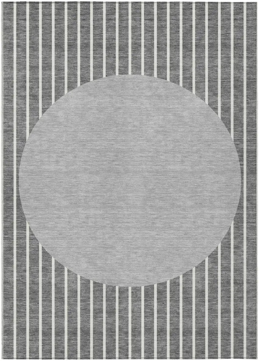Gray And Ivory Striped Washable Indoor Outdoor Area Rug Photo 2