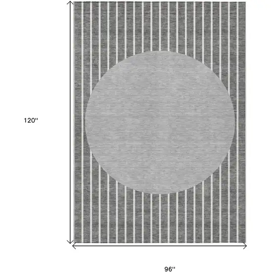 Gray And Ivory Striped Washable Indoor Outdoor Area Rug Photo 3