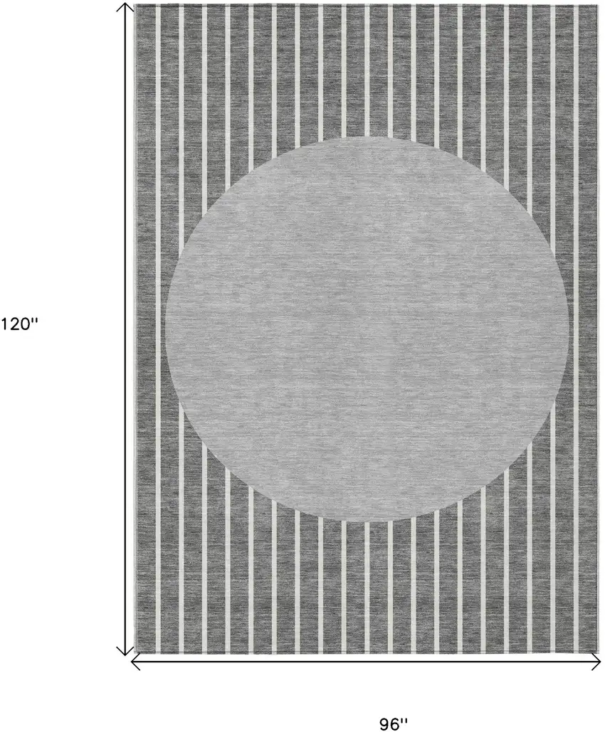 Gray And Ivory Striped Washable Indoor Outdoor Area Rug Photo 3