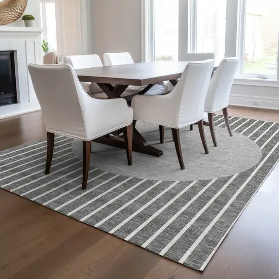 Gray And Ivory Striped Washable Indoor Outdoor Area Rug Photo 9