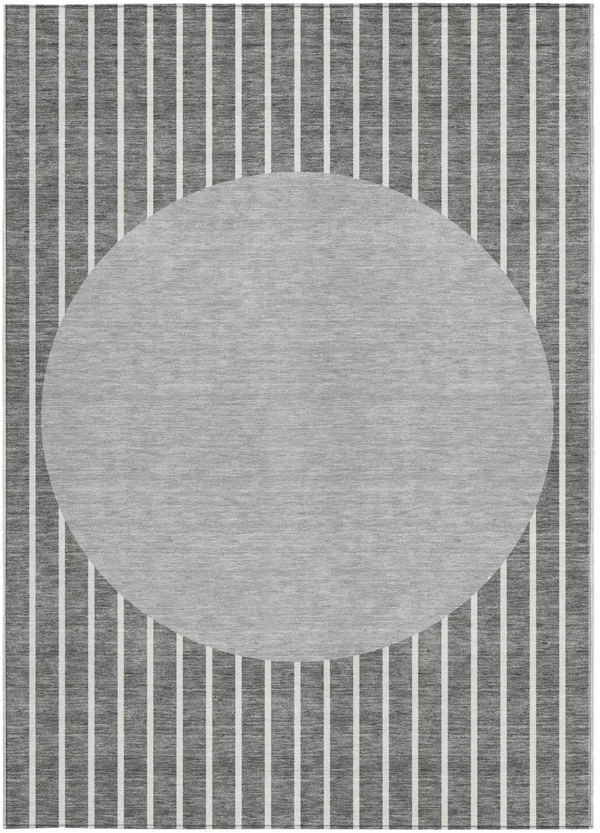 Gray And Ivory Striped Washable Indoor Outdoor Area Rug Photo 6