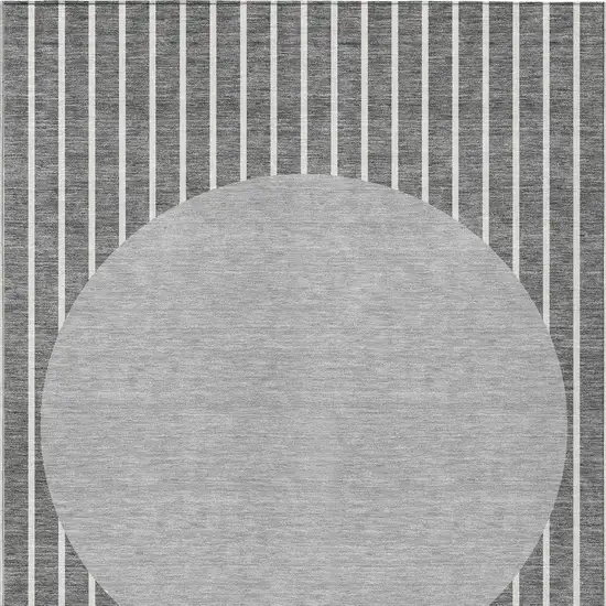 Gray And Ivory Striped Washable Indoor Outdoor Area Rug Photo 5