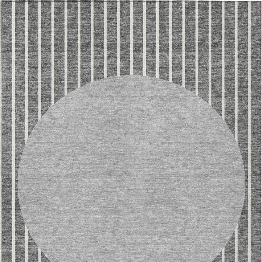 Gray And Ivory Striped Washable Indoor Outdoor Area Rug Photo 5