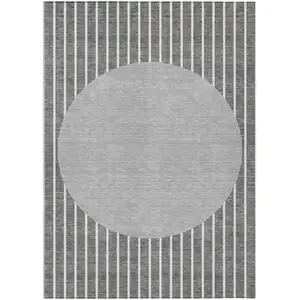Photo of Gray And Ivory Striped Washable Indoor Outdoor Area Rug