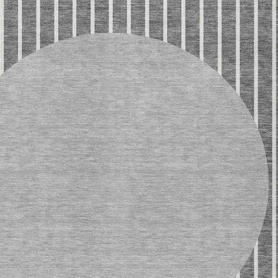 Gray And Ivory Striped Washable Indoor Outdoor Area Rug Photo 5