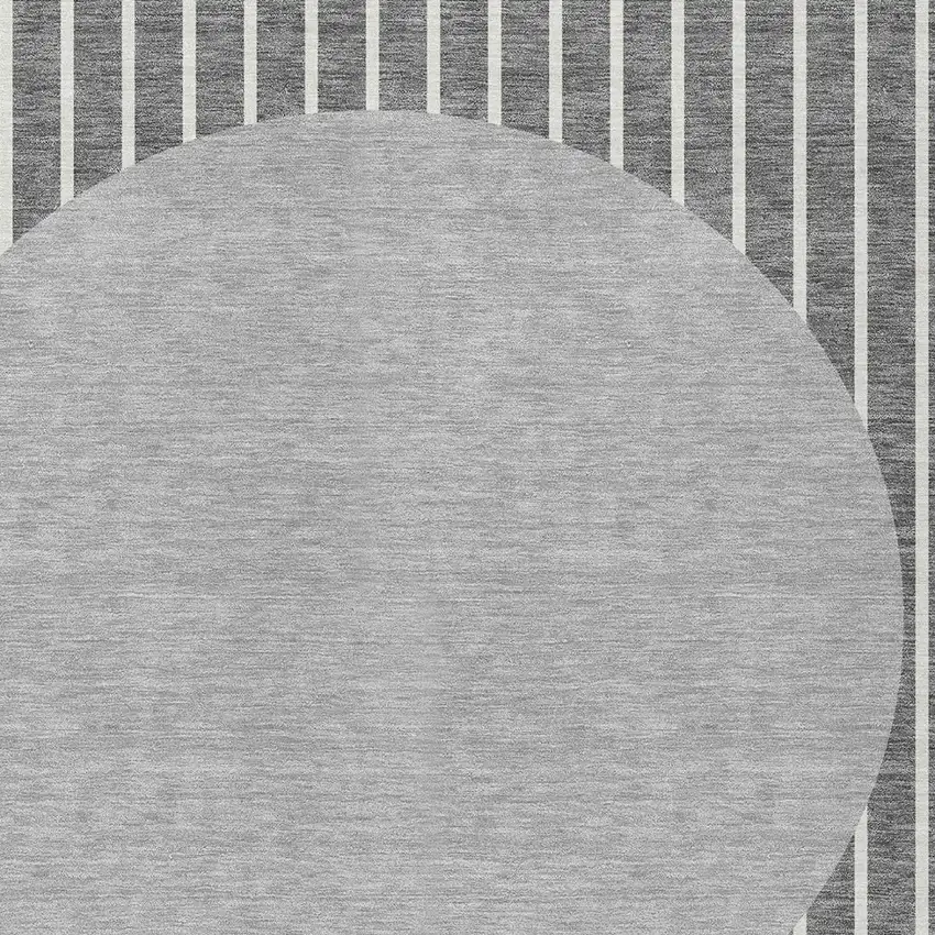 Gray And Ivory Striped Washable Indoor Outdoor Area Rug Photo 5