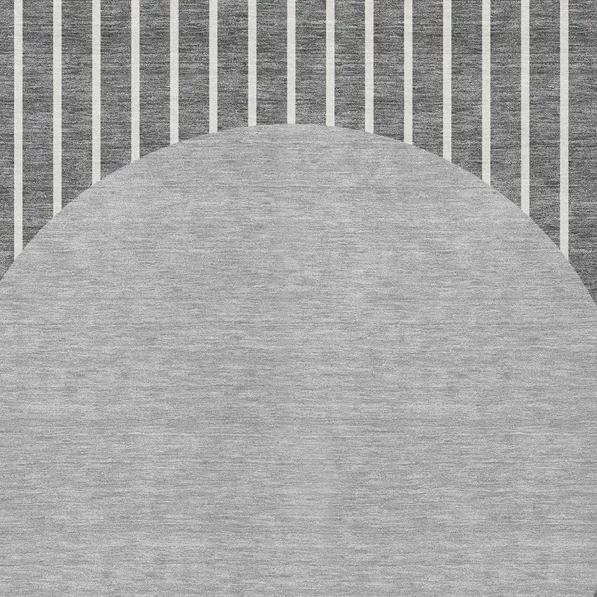 Gray And Ivory Striped Washable Indoor Outdoor Area Rug Photo 5