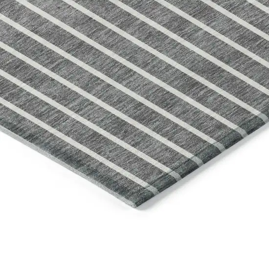 Gray And Ivory Striped Washable Indoor Outdoor Area Rug Photo 4