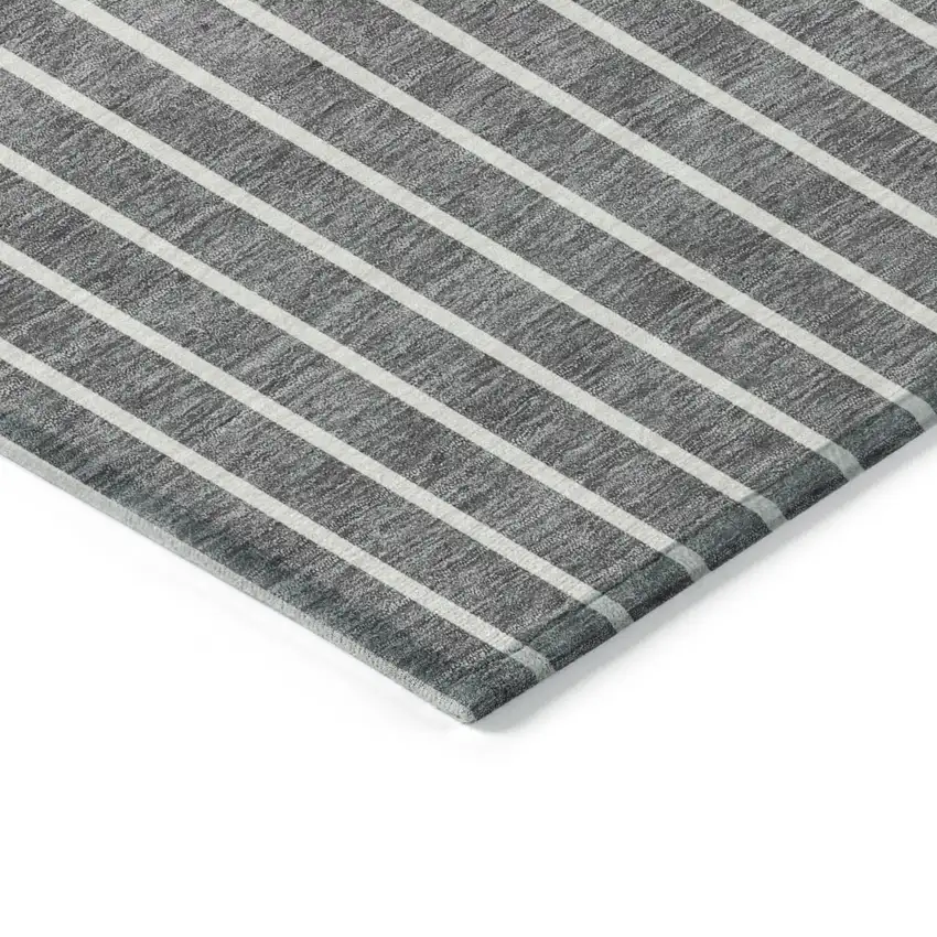 Gray And Ivory Striped Washable Indoor Outdoor Area Rug Photo 4