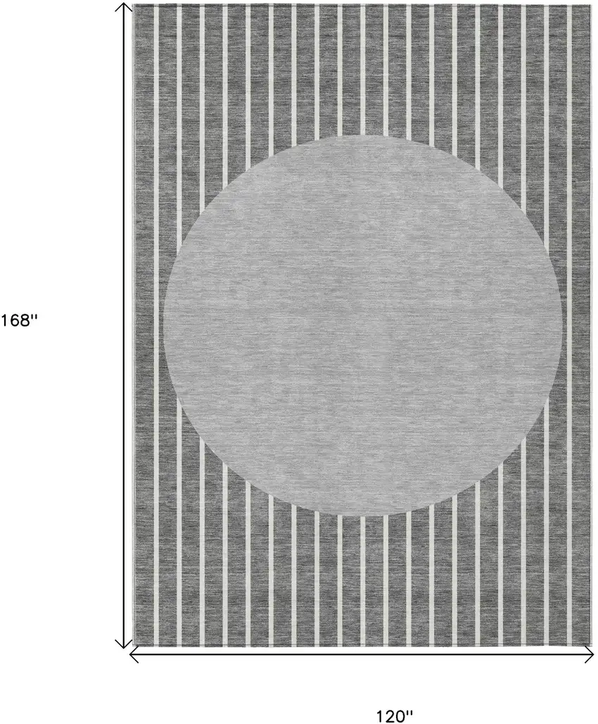 Gray And Ivory Striped Washable Indoor Outdoor Area Rug Photo 3