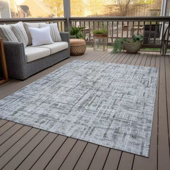 Gray And Ivory Striped Washable Indoor Outdoor Area Rug Photo 6