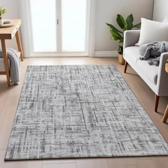 Gray And Ivory Striped Washable Indoor Outdoor Area Rug Photo 5