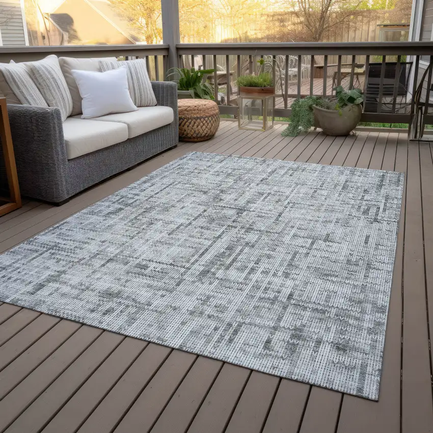Gray And Ivory Striped Washable Indoor Outdoor Area Rug Photo 7