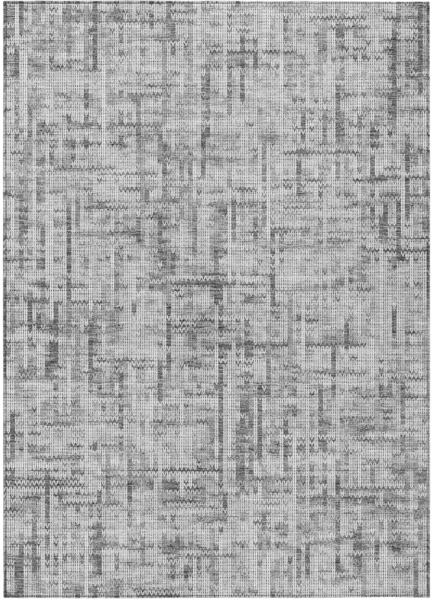 Gray And Ivory Striped Washable Indoor Outdoor Area Rug Photo 2