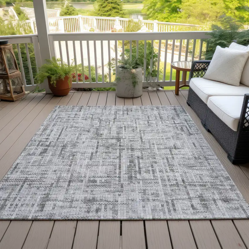 Gray And Ivory Striped Washable Indoor Outdoor Area Rug Photo 4