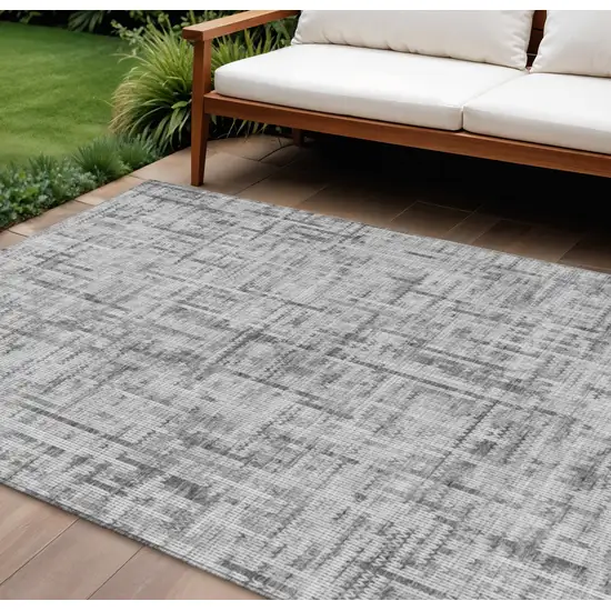 Gray And Ivory Striped Washable Indoor Outdoor Area Rug Photo 1