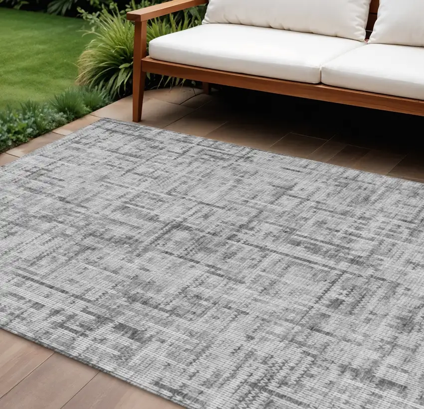 Gray And Ivory Striped Washable Indoor Outdoor Area Rug Photo 1