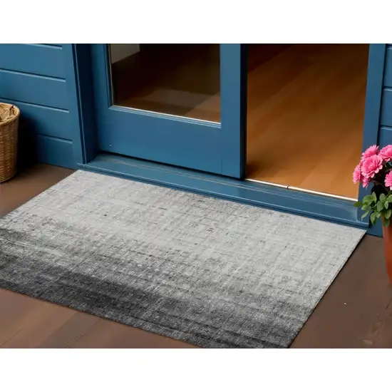 Gray And Ivory Striped Washable Indoor Outdoor Area Rug Photo 1