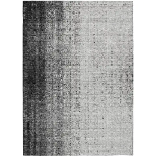 Gray And Ivory Striped Washable Indoor Outdoor Area Rug Photo 2