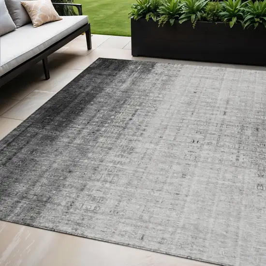 Gray And Ivory Striped Washable Indoor Outdoor Area Rug Photo 1