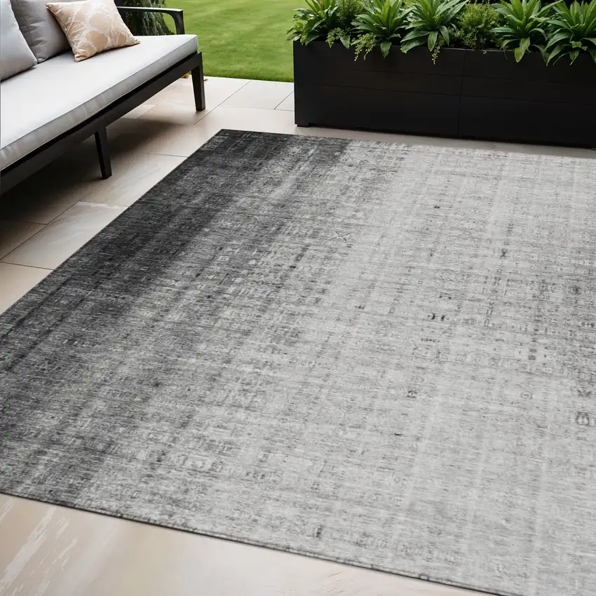 Gray And Ivory Striped Washable Indoor Outdoor Area Rug Photo 1