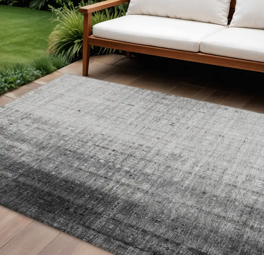 Gray And Ivory Striped Washable Indoor Outdoor Area Rug Photo 1