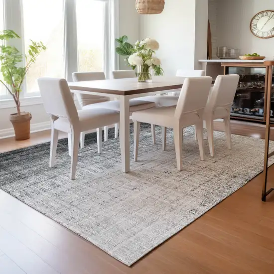 Gray And Ivory Striped Washable Indoor Outdoor Area Rug Photo 8