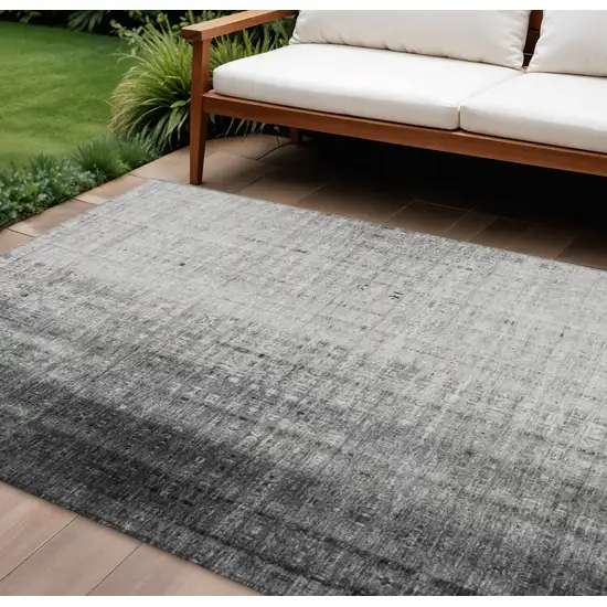 Gray And Ivory Striped Washable Indoor Outdoor Area Rug Photo 1