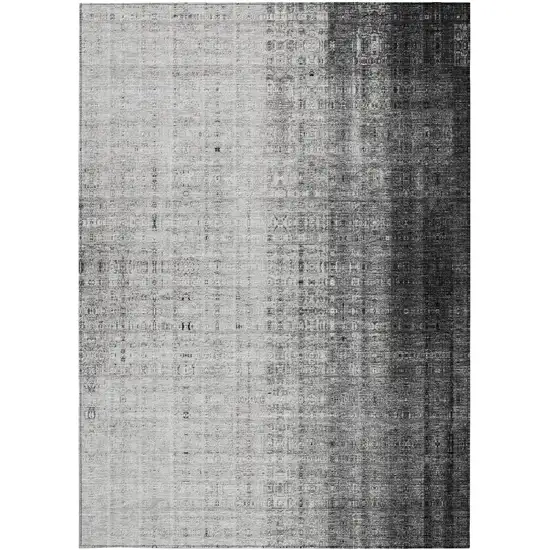 Gray And Ivory Striped Washable Indoor Outdoor Area Rug Photo 4