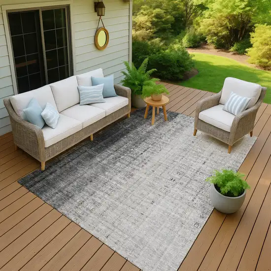 Gray And Ivory Striped Washable Indoor Outdoor Area Rug Photo 5