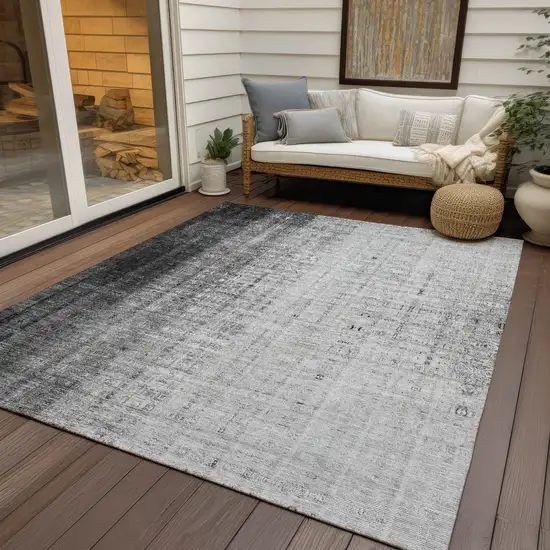 Gray And Ivory Striped Washable Indoor Outdoor Area Rug Photo 8
