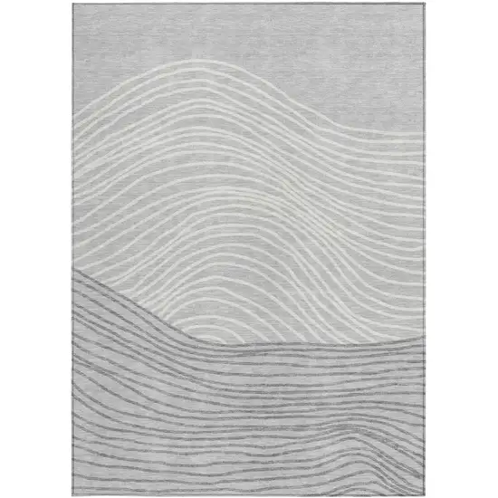 Gray And Ivory Striped Washable Indoor Outdoor Area Rug Photo 4
